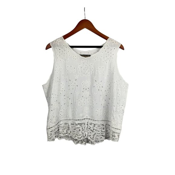 White Embroidered Sleeveless Top XL By Dancing Gecko Hawaii Cotton - Picture 1 of 4